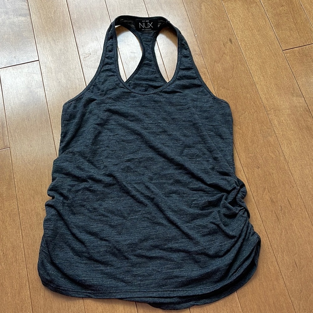 NUX Ruched Dark Gray Tank Top in XS
